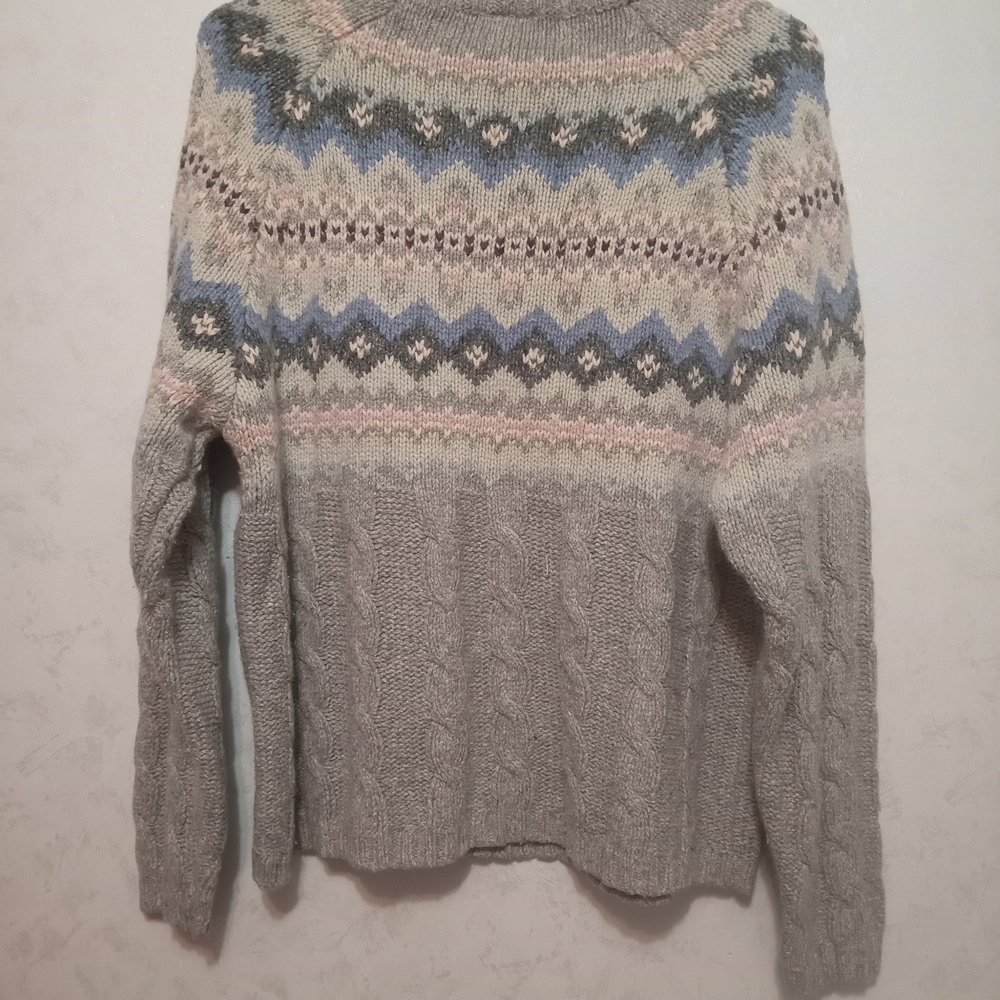 ​Partners Size L Gray Fair Isle Cable Knit Turtleneck Sweater Multicolor - Picture 2 of 4
